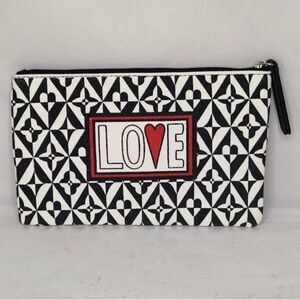 Brighton LOVE Black And White Canvas Makeup Up Bag Clutch Valentine's Day NWOT